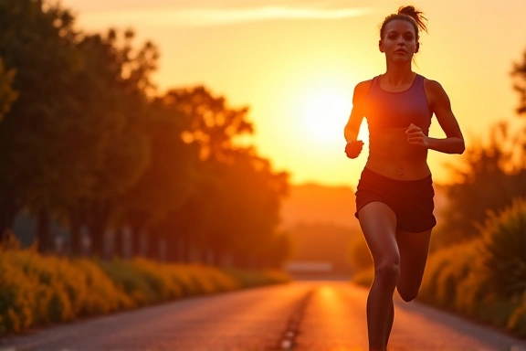 Atleta femenina corriendo al atardecer